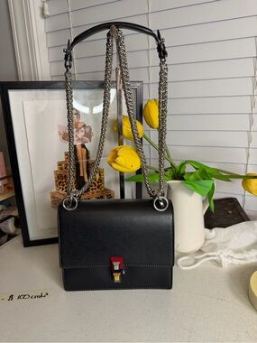 Fendi Kan I Small Shoulder Bag Black Leather Multicolor Stud Lock Authentic
